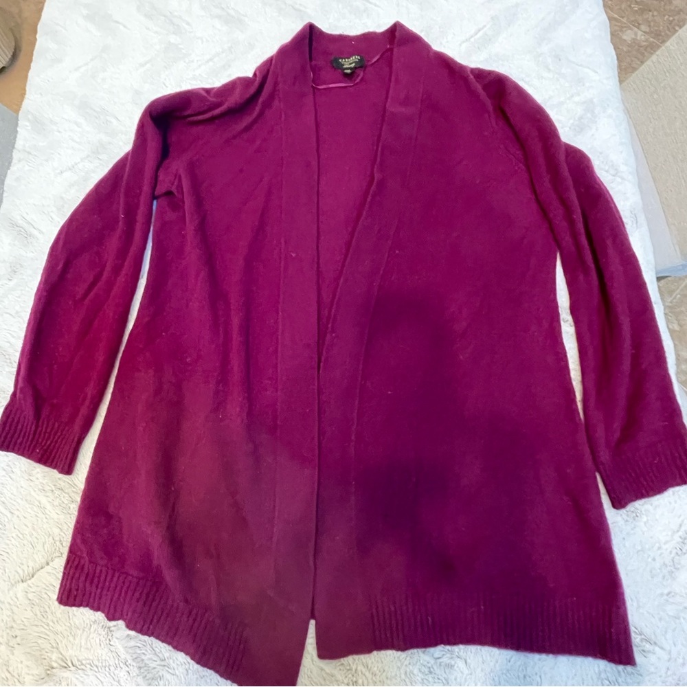 CHARTER CLUB Cashmere Cardigan Sweater, Magenta - Burgundy, size Large